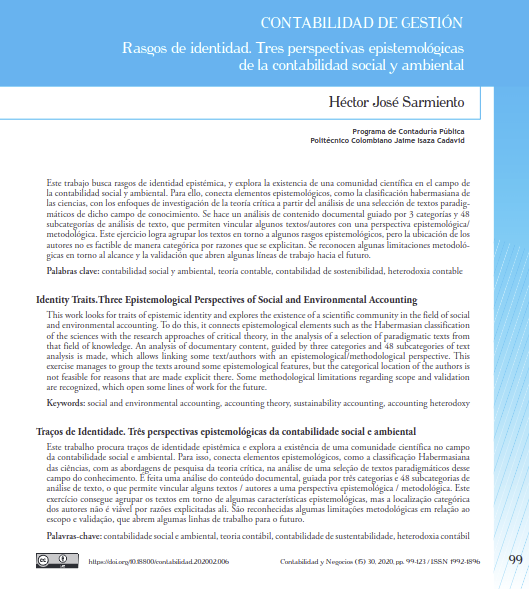 Rasgos de identidad. Tres perspectivas epistemológicas de la contabilidad social y ambiental