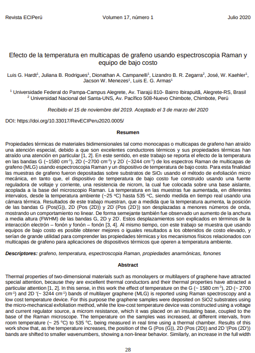 Efecto de la temperatura en multicapas de grafeno usando espectroscopia Raman y equipo de bajo costo