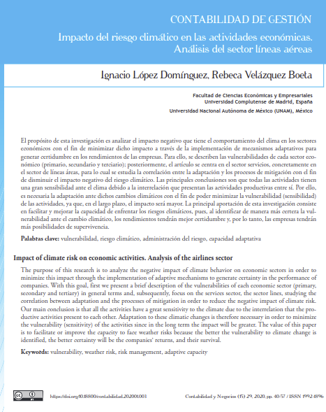 Impacto del riesgo climático en las actividades económicas. Análisis del sector líneas aéreas