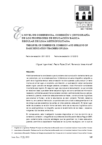 EL NIVEL DE COHERENCIA, COHESIÓN Y ORTOGRAFÍA DE LOS PROFESORES DE EDUCACIÓN BÁSICA REGULAR DE LIMA METROPOLITANA