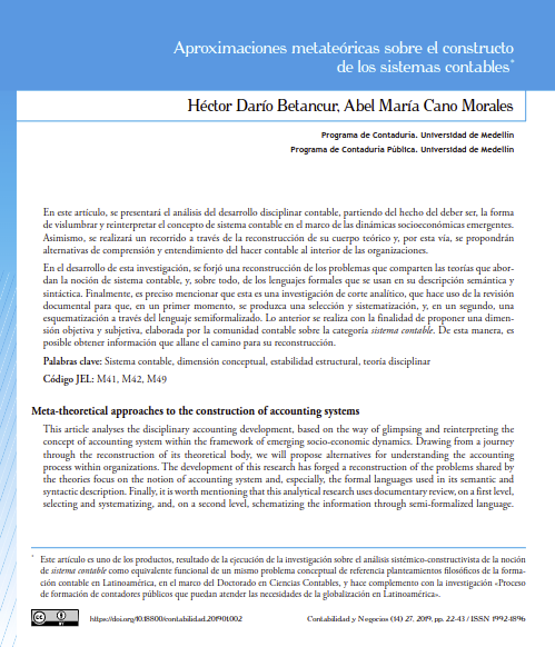 Aproximaciones metateóricas sobre el constructo de los sistemas contables