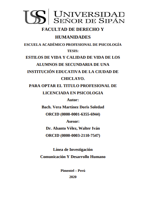 Estilos de vida y calidad de vida de los alumnos de secundaria de una institución educativa de la ciudad de Chiclayo