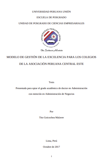 Modelo de gestión de la excelencia para los colegios de la Asociación Peruana Central Este