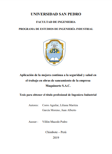 Aplicación de la mejora continua a la seguridad y salud en el trabajo en obras de saneamiento de la empresa Maquinorte S.A.C.