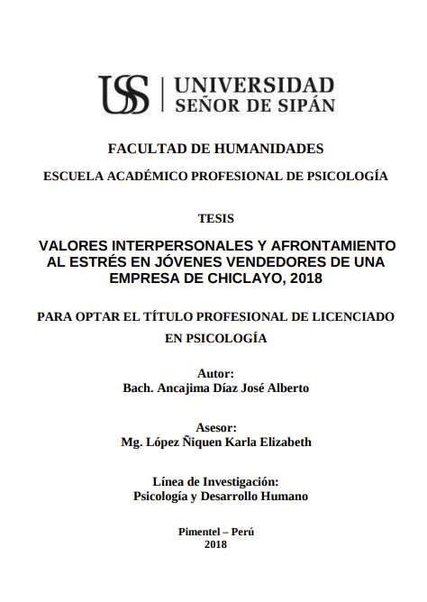 Valores interpersonales y afrontamiento al estrés en jóvenes vendedores de una empresa de Chiclayo, 2018