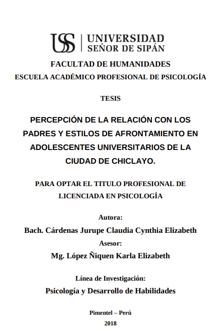 Percepción de la relación con los padres y estilos de afrontamiento en adolescentes universitarios de la ciudad de Chiclayo