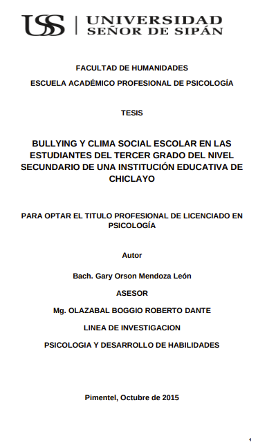 Bullying y clima social escolar en las estudiantes del tercer grado del nivel secundario de una institución educativa de Chiclayo