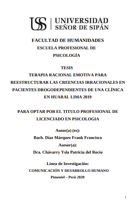 Terapia racional emotiva para reestructurar las creencias irracionales en pacientes drogodependientes de una clínica en Huaral Lima 2019