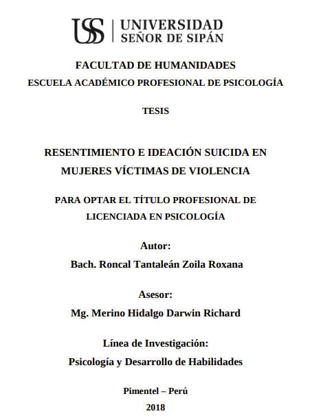 Resentimiento e ideación suicida en mujeres víctimas de violencia