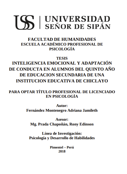 Inteligencia emocional y adaptación de conducta en alumnos del quinto año de educación secundaria