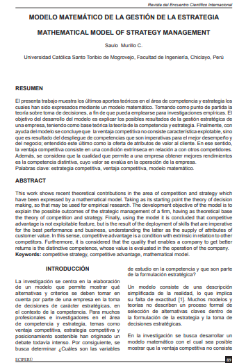 MODELO MATEMáTICO DE LA GESTIóN DE LA ESTRATEGIA
