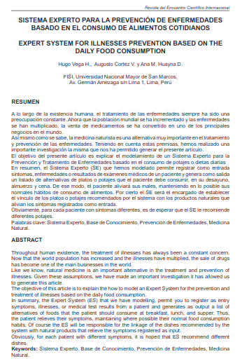 SISTEMA EXPERTO PARA LA PREVENCIÓN DE ENFERMEDADES BASADO EN EL CONSUMO DE ALIMENTOS COTIDIANOS