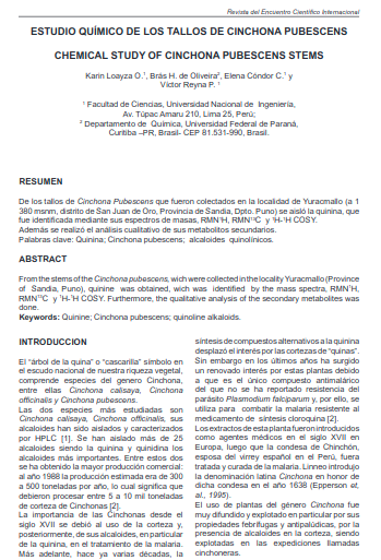 ESTUDIO QUÍMICO DE LOS TALLOS DE CINCHONA PUBESCENS