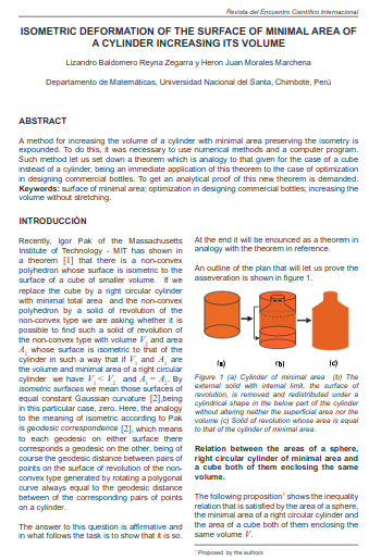 ISOMETRIC DEFORMATION OF THE SURFACE OF MINIMAL AREA OF A CYLINDER INCREASING ITS VOLUME