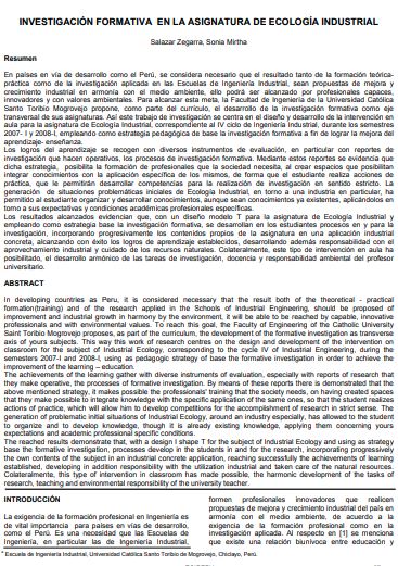 INVESTIGACIÓN FORMATIVA EN LA ASIGNATURA DE ECOLOGÍA INDUSTRIAL