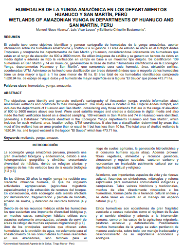 HUMEDALES DE LA YUNGA AMAZÓNICA EN LOS DEPARTAMENTOS HUANUCO Y SAN MARTÍN, PERÚ