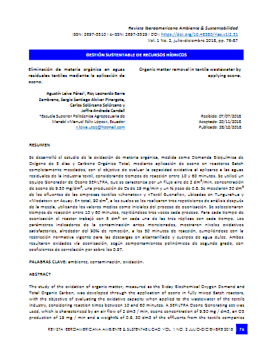 Eliminación de materia orgánica en aguas residuales textiles mediante la aplicación de ozono