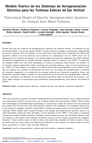 Modelo Teórico de los Sistemas de Aerogeneración Eléctrica para las Turbinas Eólicas de Eje Vertical