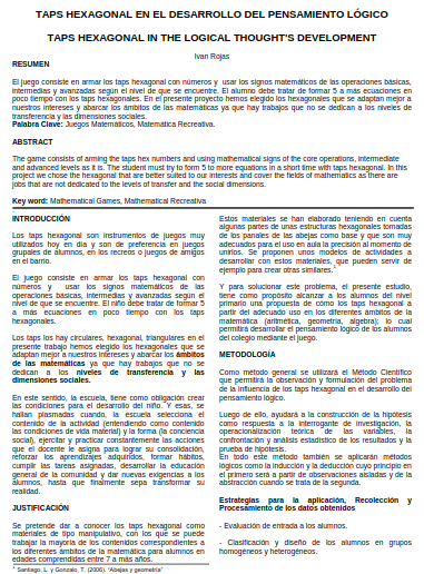 TAPS HEXAGONAL EN EL DESARROLLO DEL PENSAMIENTO LÓGICO