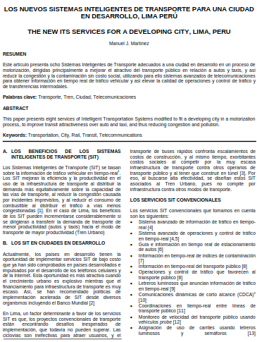 LOS NUEVOS SISTEMAS INTELIGENTES DE TRANSPORTE PARA UNA CIUDAD EN DESARROLLO, LIMA PERÚ
