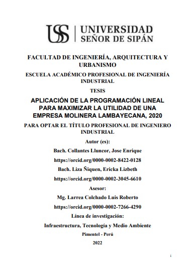 Aplicación de la programación lineal para maximizar la utilidad de una empresa molinera lambayecana, 2020