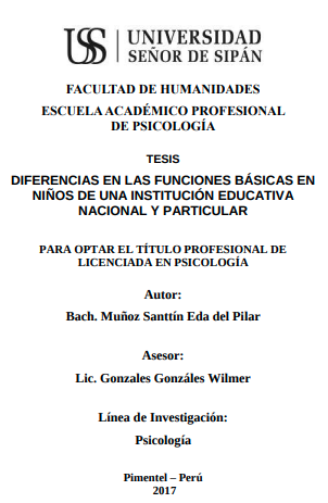 Diferencias en las funciones básicas en niños de una institución educativa nacional y particular