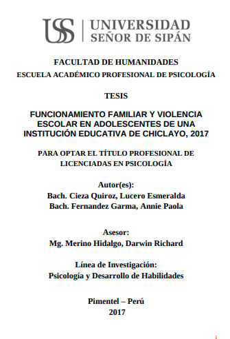 Funcionamiento familiar y violencia escolar en adolescentes de una institución educativa de Chiclayo, 2017