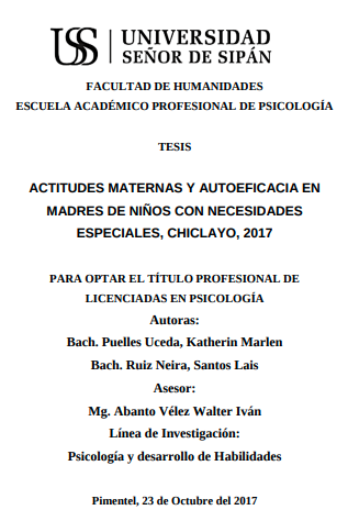 Actitudes maternas y autoeficacia en madres de niños con necesidades especiales, Chiclayo, 2017