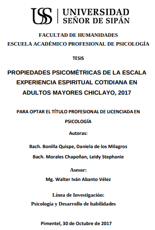 Propiedades psicométricas de la escala experiencia espiritual cotidiana en adultos mayores Chiclayo, 2017