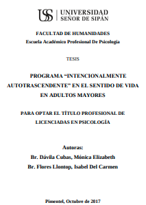 Programa &quot;Intencionalmente autotrascendente&quot; en el sentido de vida en adultos mayores