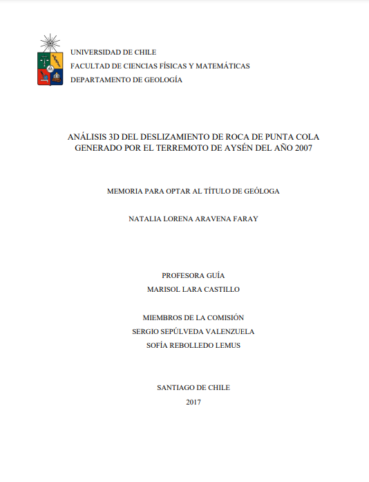 Análisis 3D del deslizamiento de roca de Punta Cola generado por el terremoto de Aysén del año 2007