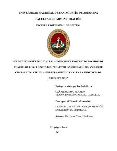 El mix de marketing y su relación con el proceso de decisión de compra de los clientes del proyecto inmobiliario girasoles de Characato