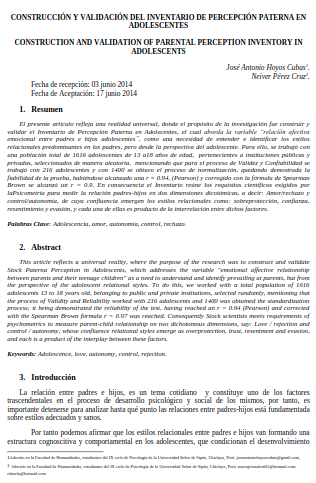 CONSTRUCCIÓN Y VALIDACIÓN DEL INVENTARIO DE PERCEPCIÓN PATERNA EN ADOLESCENTES