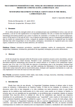 TRATAMIENTO PERIODÍSTICO DEL TEMA DE SEGURIDAD CIUDADANA EN LOS MEDIOS DE COMUNICACIÓN, LAMBAYEQUE- 2012