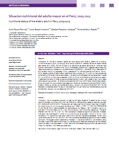 Situación nutricional del adulto mayor en el Perú, 2005-2013