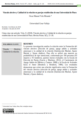 Vínculo afectivo y Calidad de la relación en parejas establecidas de una Universidad de Piura