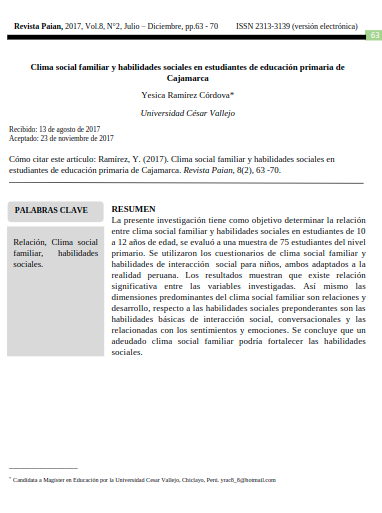 Clima social familiar y habilidades sociales en estudiantes de educación primaria de Cajamarca