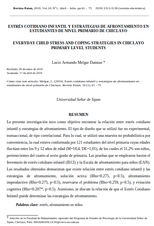 ESTRÉS COTIDIANO INFANTIL Y ESTRATEGIAS DE AFRONTAMIENTO EN ESTUDIANTES DE NIVEL PRIMARIO DE CHICLAY