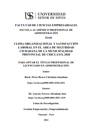 Clima organizacional y satisfacción laboral en el área de seguridad ciudadana de la Municipalidad Provincial