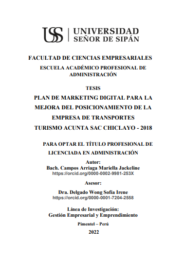 Plan de marketing digital para la mejora del posicionamiento de la empresa de transportes turismo Acunta SAC Chiclayo