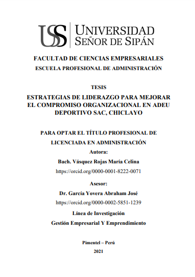 Estrategias de liderazgo para mejorar el compromiso organizacional en ADEU deportivo SAC, Chiclayo