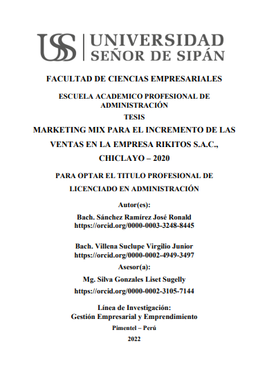 Marketing mix para el incremento de las ventas en la empresa Rikitos S.A.C.