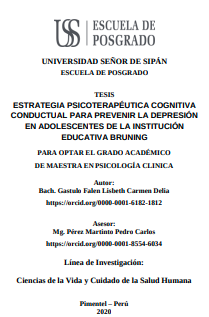 Estrategia psicoterapéutica cognitiva conductual para prevenir la depresión en adolescentes de la Institución Educativa Bruning