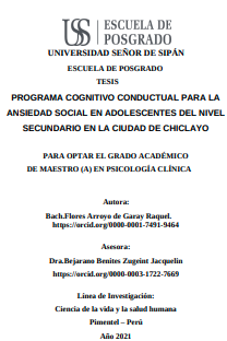 Programa cognitivo conductual para la ansiedad social en adolescentes del nivel secundario en la ciudad de Chiclayo