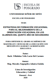 Estrategia de formación vocacional para el mejoramiento de la orientación vocacional en los alumnos del quinto año de secundaria