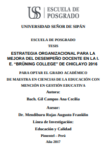 Estrategia organizacional para la mejora del desempeño docente en la I. E. &quot;Brüning College&quot; de Chiclayo 2016