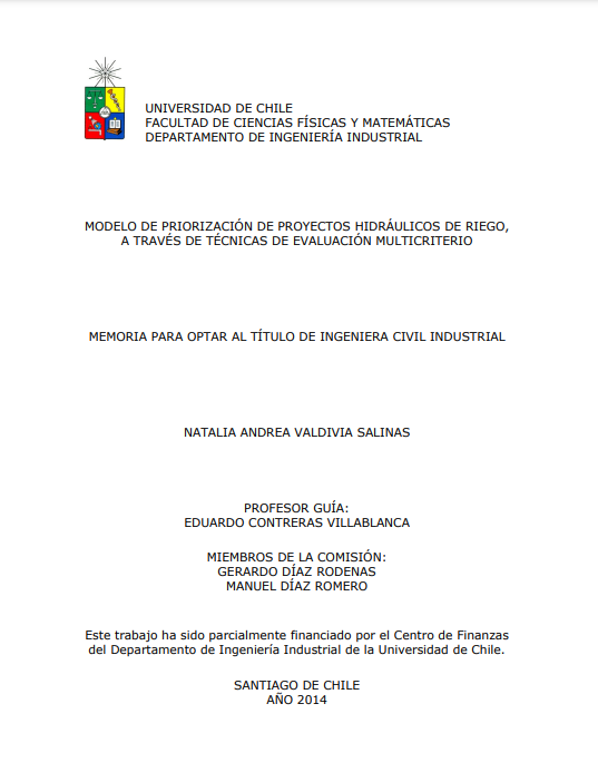 Modelo de priorización de proyectos hidráulicos de riego, a través de técnicas de evaluación multicriterio