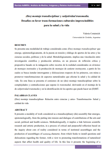 (Des) montaje transdisciplinar y subjetividad transmedia.