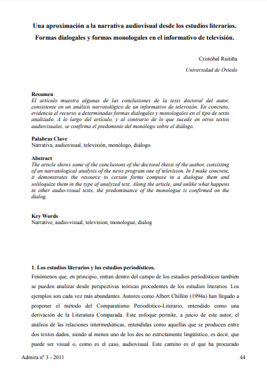 Una aproximación a la narrativa audiovisual desde los estudios literarios. Formas dialogales y formas monologales en el informativo de televisión