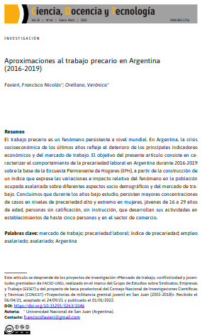 Aproximaciones al trabajo precario en Argentina (2016-2019)